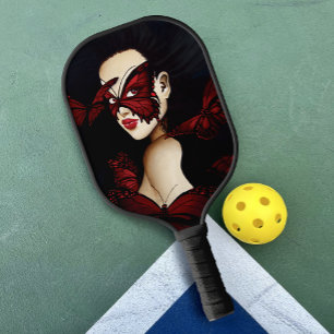 Red Butterfly Masquerade Woman Gothic Fantasy Pickleball Paddle
