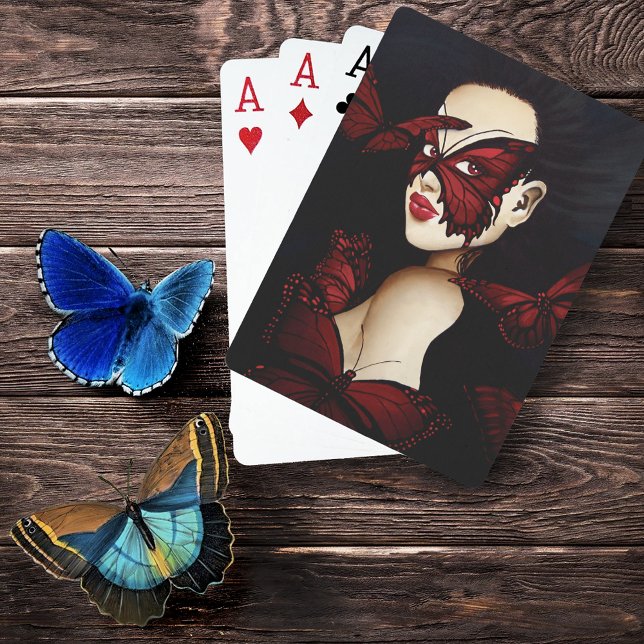Red Butterfly Masquerade Woman Gothic Fantasy Playing Cards (Creator Uploaded)