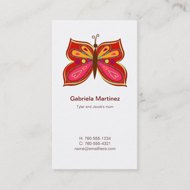 Red Butterfly Mummy Calling Cards (Front)