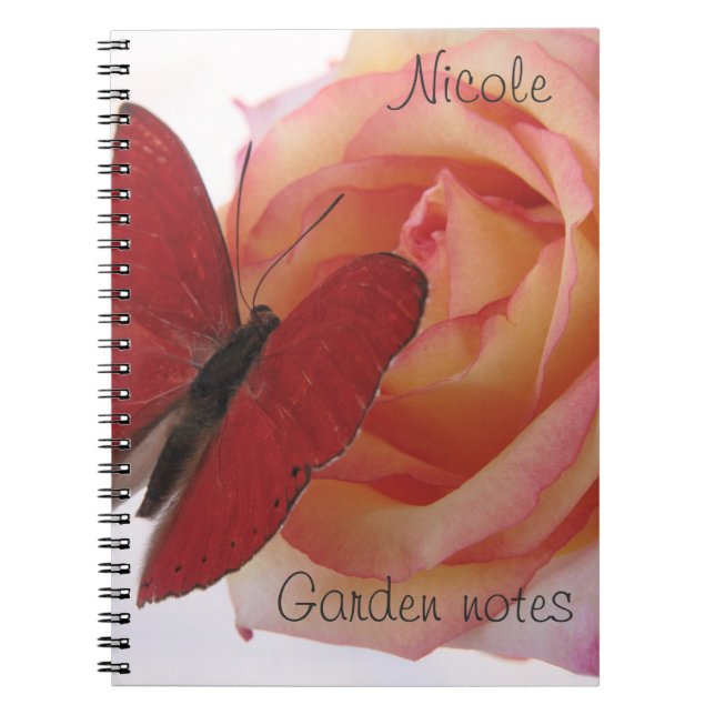 red butterfly on pink rose notebook (Front)