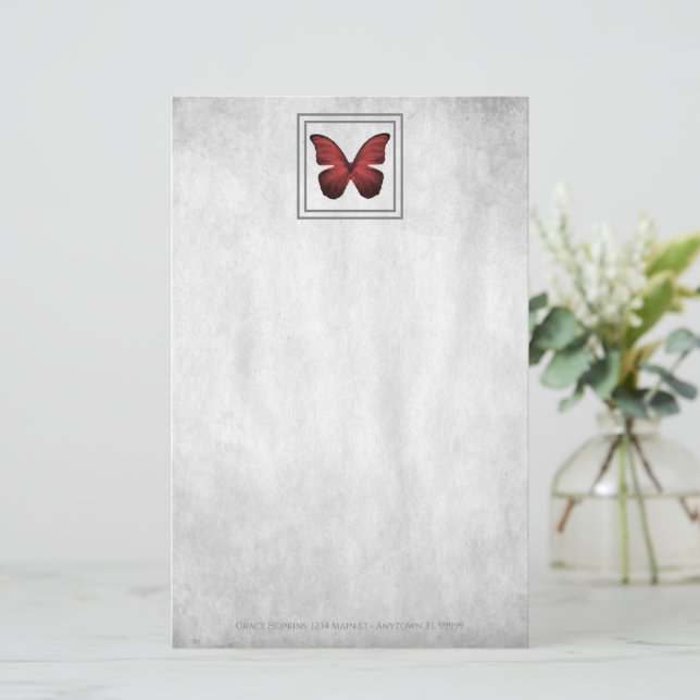 Red Butterfly Personalised Stationery (Standing Front)