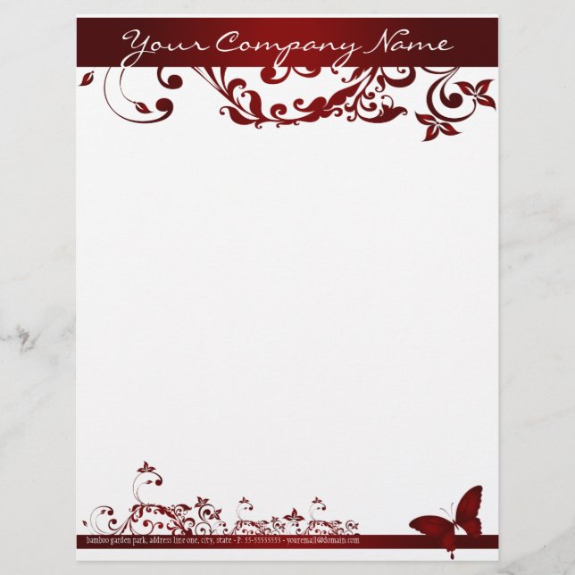 Red Butterfly Personalized Letterhead (Front)