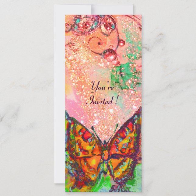 RED BUTTERFLY PINK FUCHSIA GOLD Floral Sweet 16 Invitation (Front)