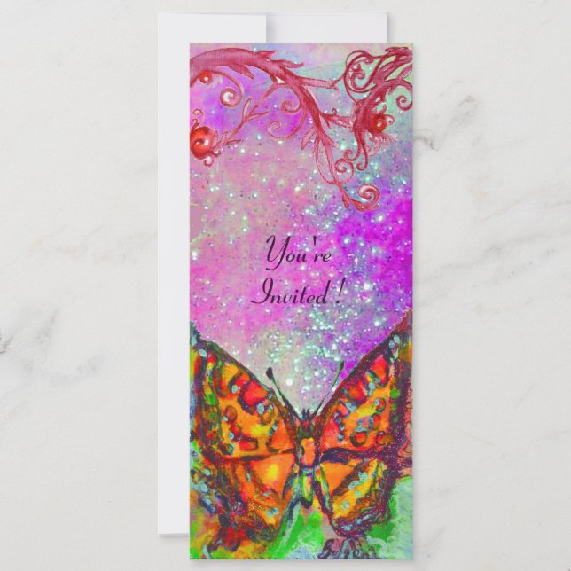 RED BUTTERFLY PINK PURPLE GOLD Floral Sweet 16 Invitation (Front)