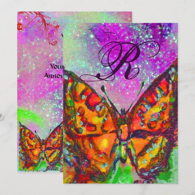 RED BUTTERFLY PINK PURPLE GOLD YELLOW Sweet 16 Invitation (Front/Back)