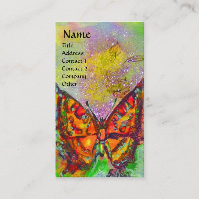 RED BUTTERFLY PURPLE YELLOW GOLD SPARKLES Monogram Business Card (Front)