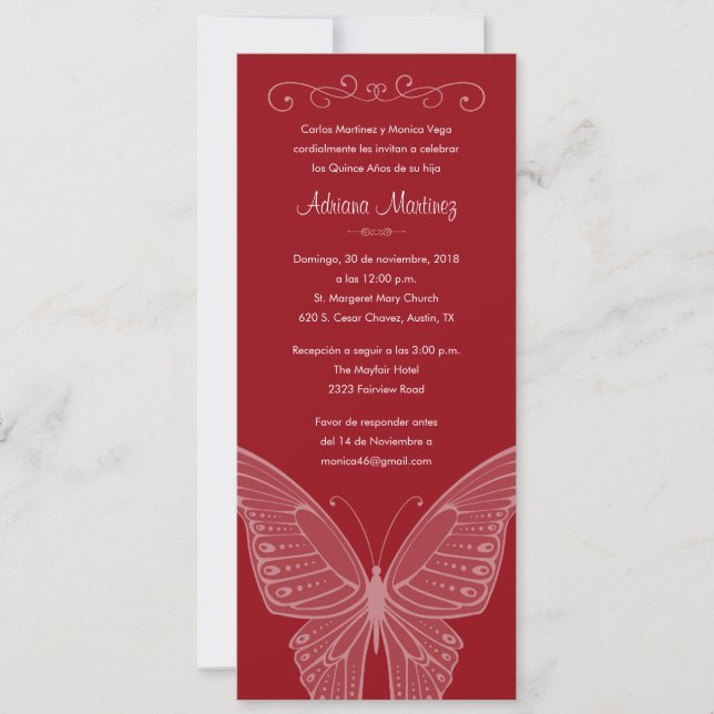 Red Butterfly Quinceanera Invitations (Front)