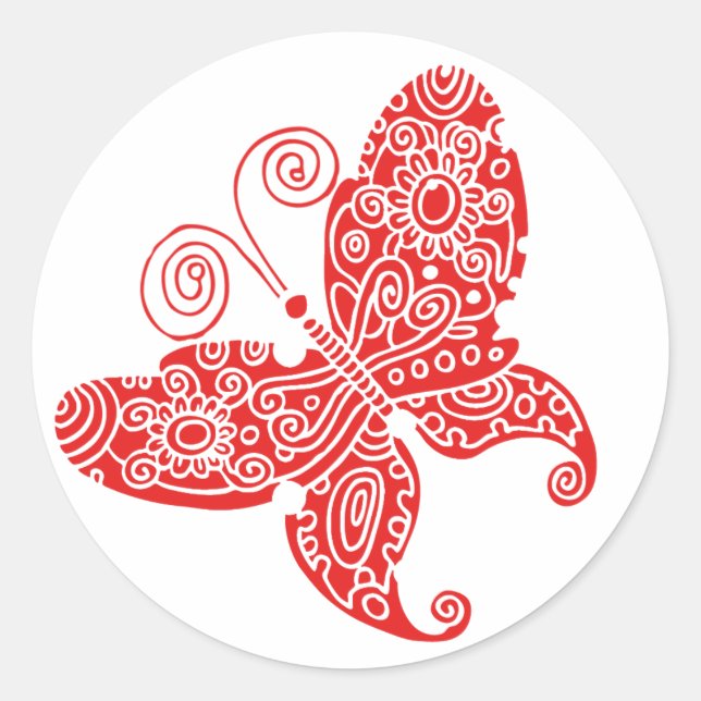 Red Butterfly Round Sticker (Front)