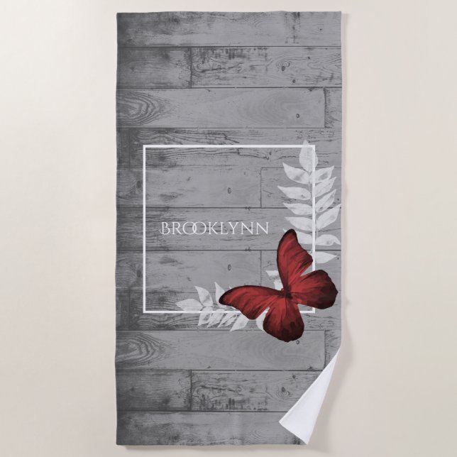 Red Butterfly Rustic Beach Towel (Front)