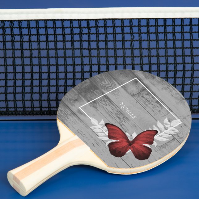 Red Butterfly Rustic Ping Pong Paddle (Insitu)