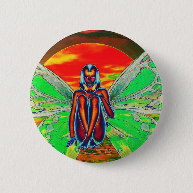 Red butterfly  Sunset 6 Cm Round Badge (Front)