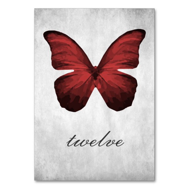 Red Butterfly Table Number Card (Front)