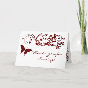 Red Butterfly, Thanks you Card for Weddings
