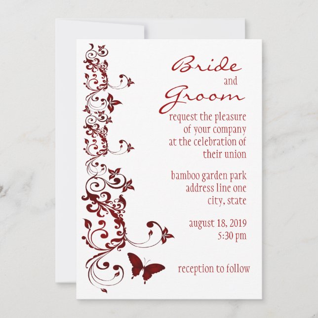 Red Butterfly Wedding Invitation (Front)