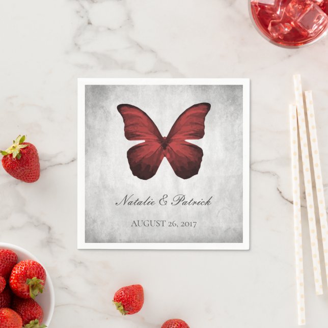 Red Butterfly Wedding Paper Napkins (Insitu)