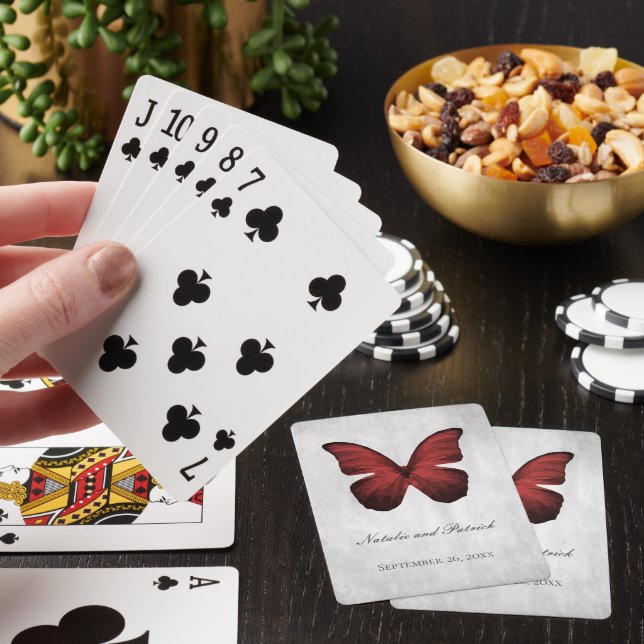 Red Butterfly Wedding Playing Cards (In Situ)