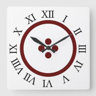 Red Button Icon on Black - Minimalist UI Element Square Wall Clock