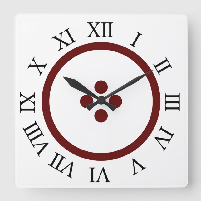 Red Button Icon on Black - Minimalist UI Element Square Wall Clock (Front)