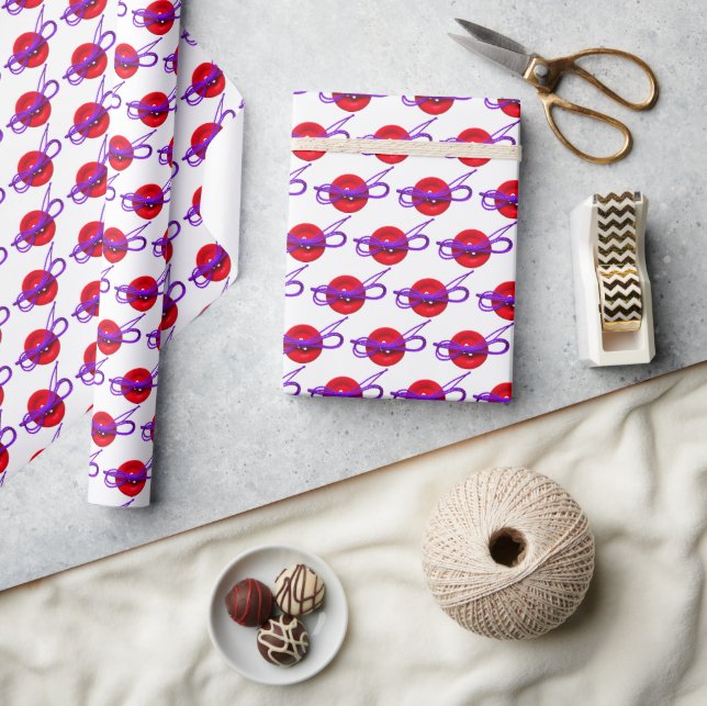 red button with purple bow wrapping paper (Crafts)