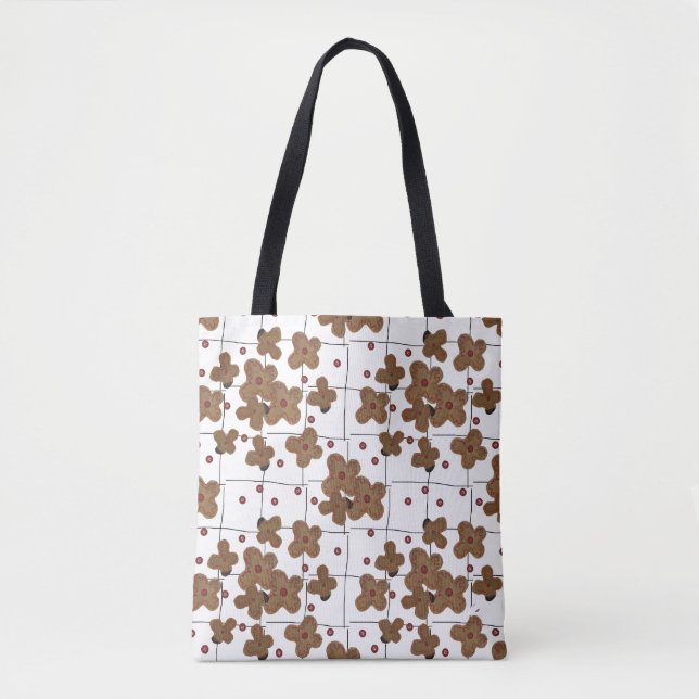 Red Buttons Brown Paper Flowers Tote (Front)