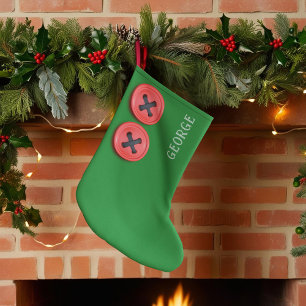 Red Buttons Festive Green Christmas Stocking