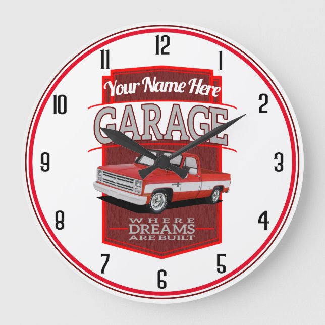 Red C10 Personalised Garage Large Clock (Front)
