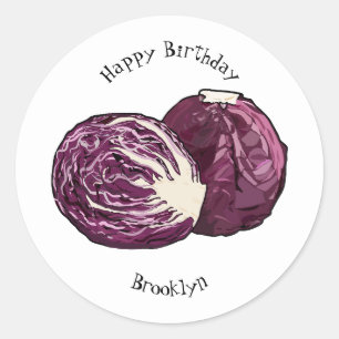 Red cabbage cartoon illustration classic round sticker