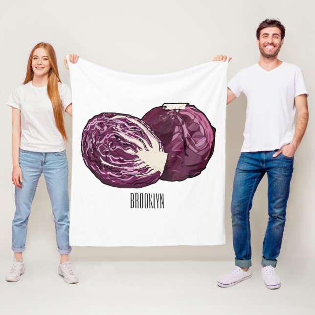 Red cabbage cartoon illustration  fleece blanket (In Situ)