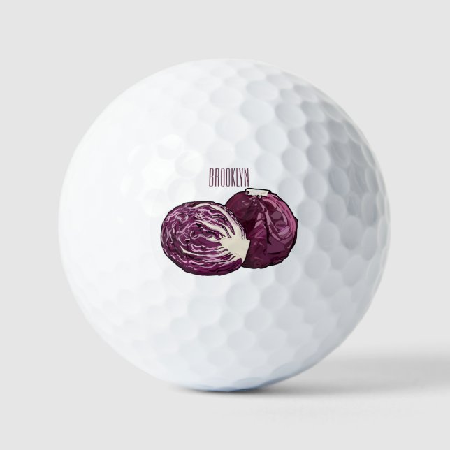 Red cabbage cartoon illustration  golf balls (Front)