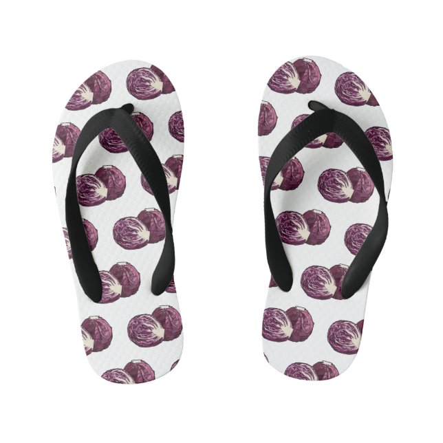 Red cabbage cartoon illustration  kid's flip flops (Footbed)