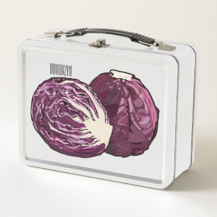 Red cabbage cartoon illustration  metal lunch box