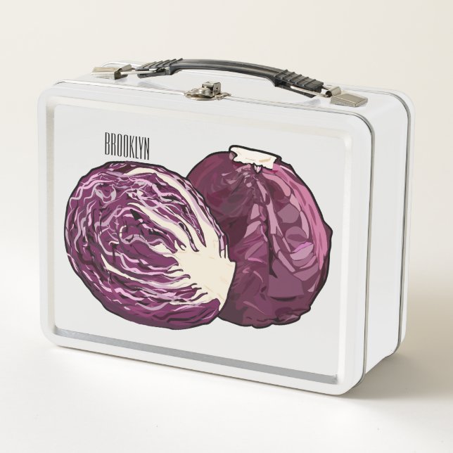 Red cabbage cartoon illustration  metal lunch box (Front)