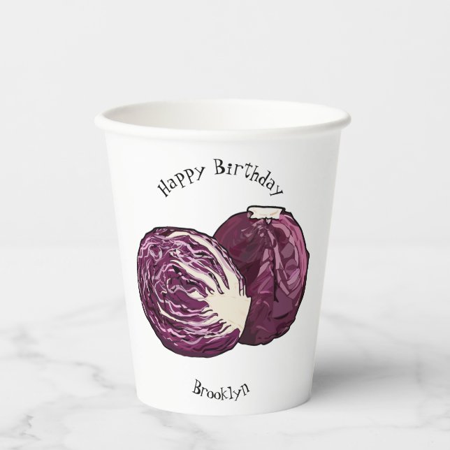 Red cabbage cartoon illustration paper cups (Front)