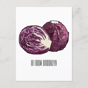 Red cabbage cartoon illustration postcard