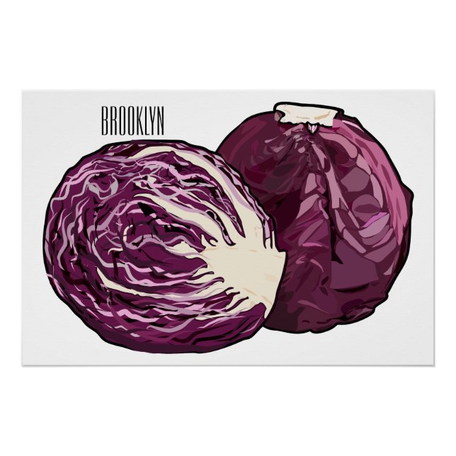 Red cabbage cartoon illustration  poster (Front)