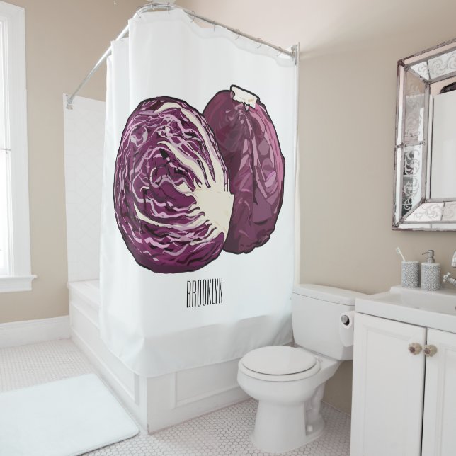 Red cabbage cartoon illustration  shower curtain (In Situ)