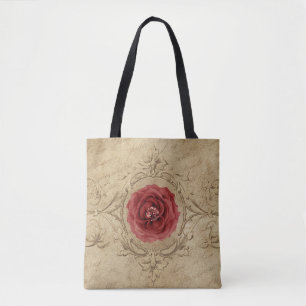 Red Cabbage Rose Within an Antique Style Frame Tote Bag
