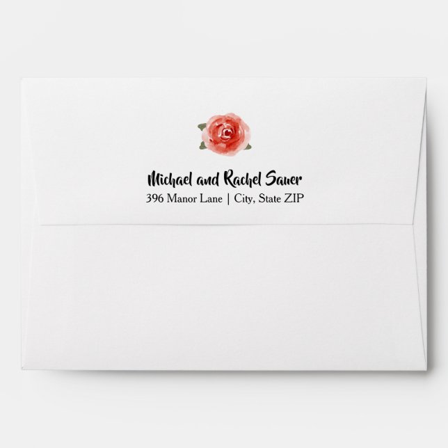 Red Cabbage Roses on Envelope Flap (Back (Top Flap))