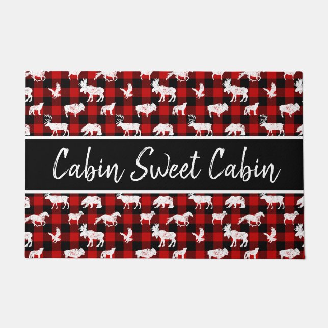 Red Cabin Buffalo Plaid Lumberjack Check Doormat (Front)