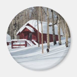 Red Cabin in Winter Magnet