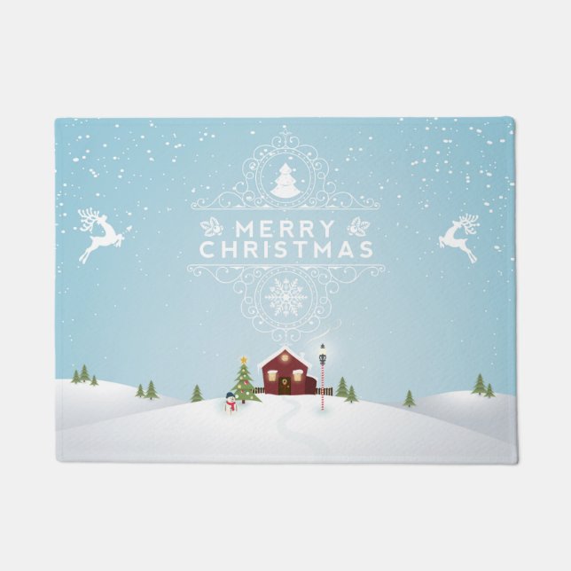 Red Cabin In Winter Snow Doormat (Front)