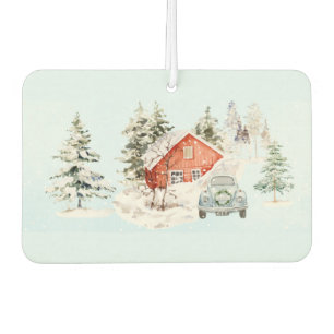 Red Cabin Vintage Car Snow Scene Car Air Freshener