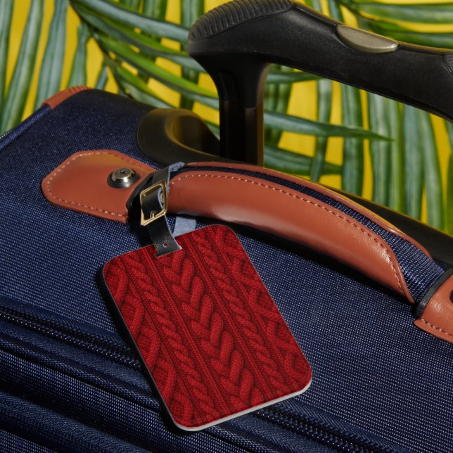 Red Cable Knit Sweater Luggage Tag (Front Insitu 1)