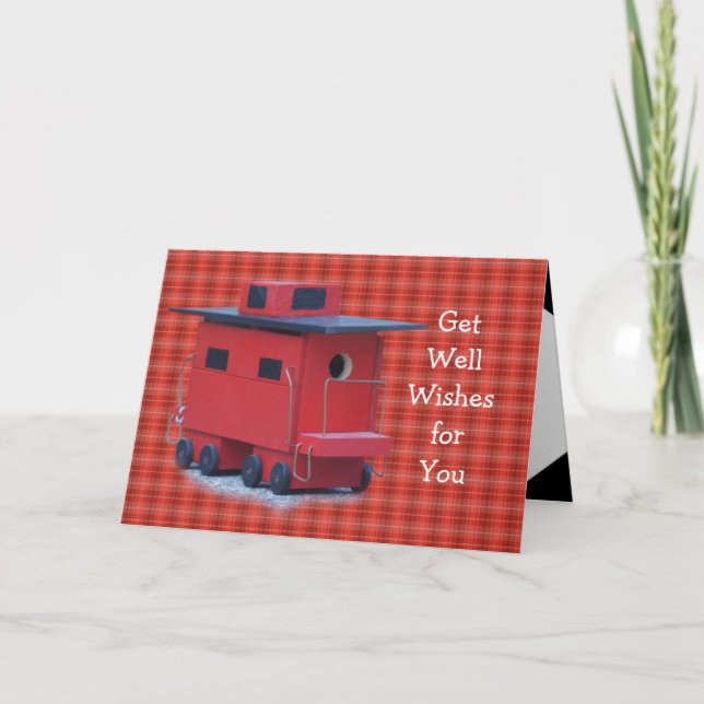 Red Caboose on Red Plaid- customise any occasion Card (Front)