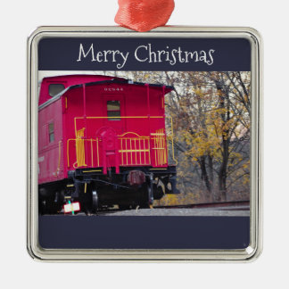 Red Caboose Train Photo Metal Tree Decoration