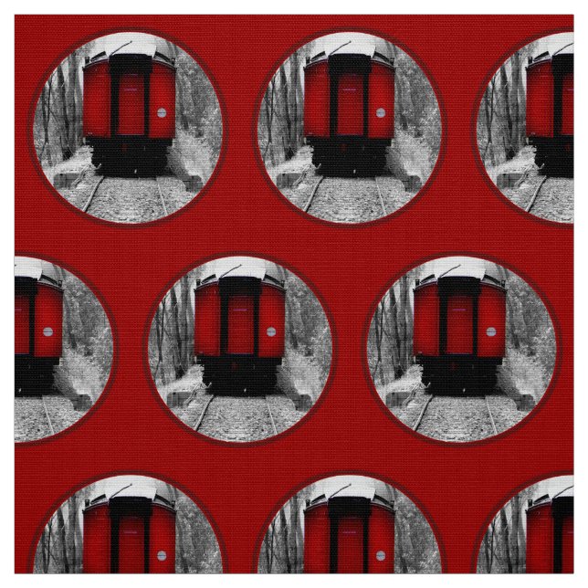 Red Caboose Victorian Steam Train Fabric (Swatch)