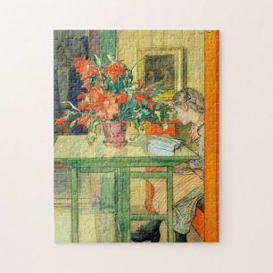 Red Cactus And Lisbeth Reading Carl Larsson Jigsaw Puzzle