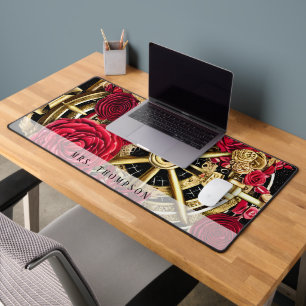 Red Cactus Gold Ship wheel Personalised Desk Mat