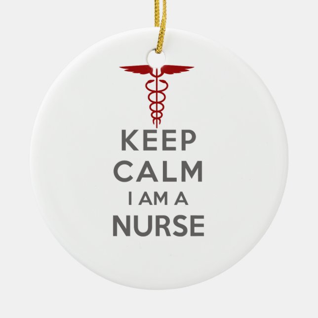 Red Caduceus Keep Calm I am a Nurse Ceramic Tree Decoration (Front)