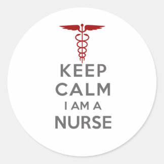Red Caduceus Keep Calm I am a Nurse Classic Round Sticker
